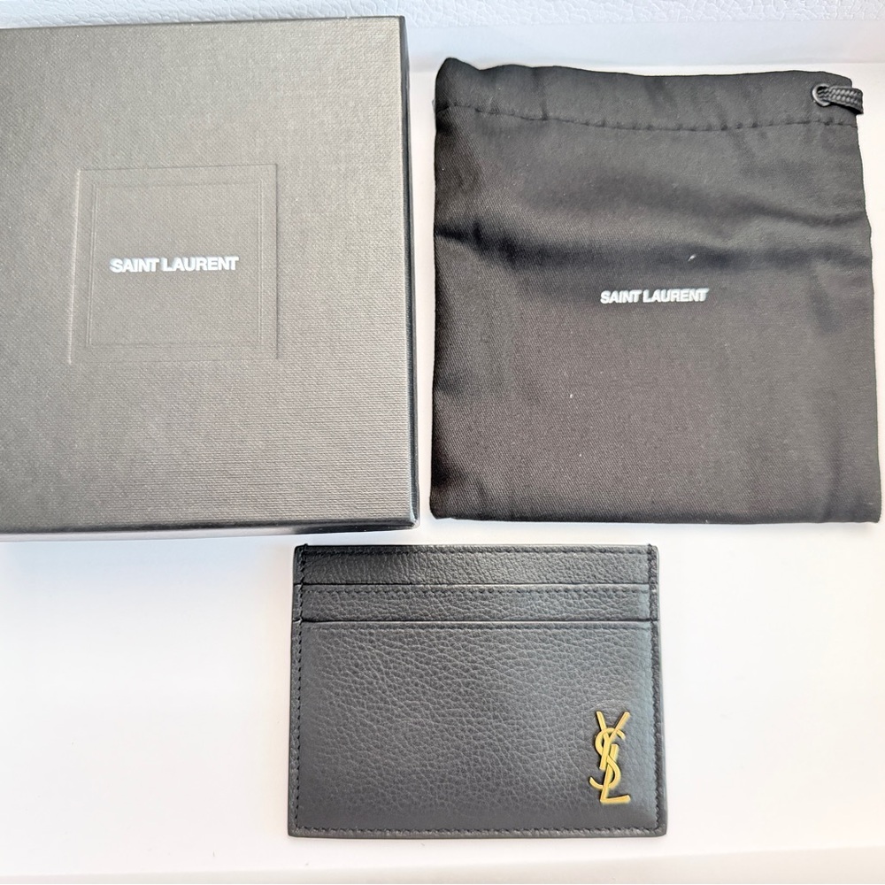 Saint Laurent Black Card Holder with Gold Logo - Picture 2 of 8